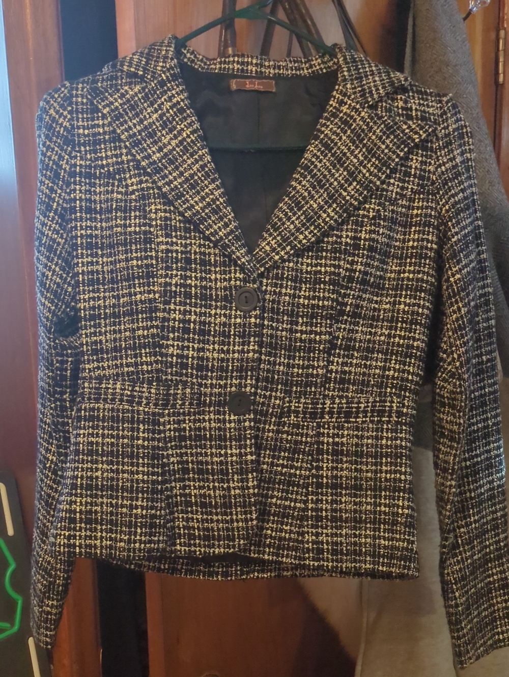 Classic Black & Cream Tweed Blazer Jacket - Tailored Two-Button Blazer